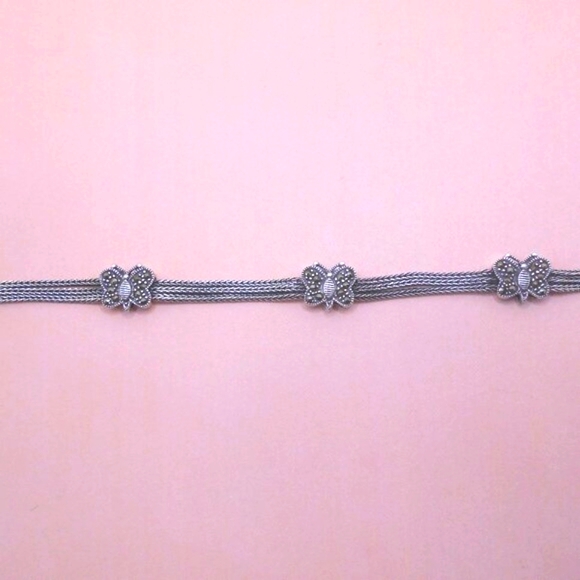 VINTAGE Genuine 925 Sterling Silver Balinese Butterfly Bracelet with Marcasite - Picture 2 of 12